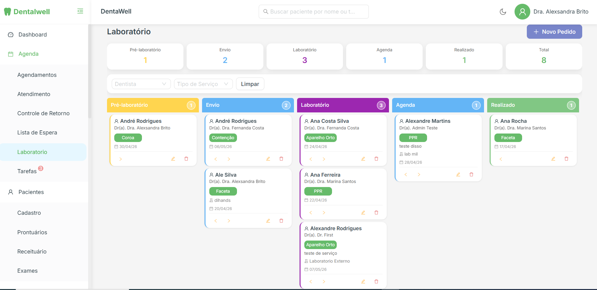 Kanban de Laboratório do Dentalwell